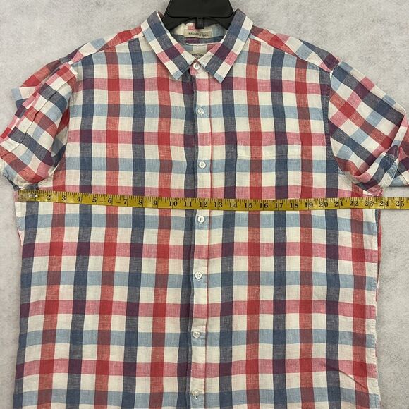 Natural Blue By Visitor Shirt Mens XL Red Blue Check Button Up 100% Linen - Picture 6 of 12